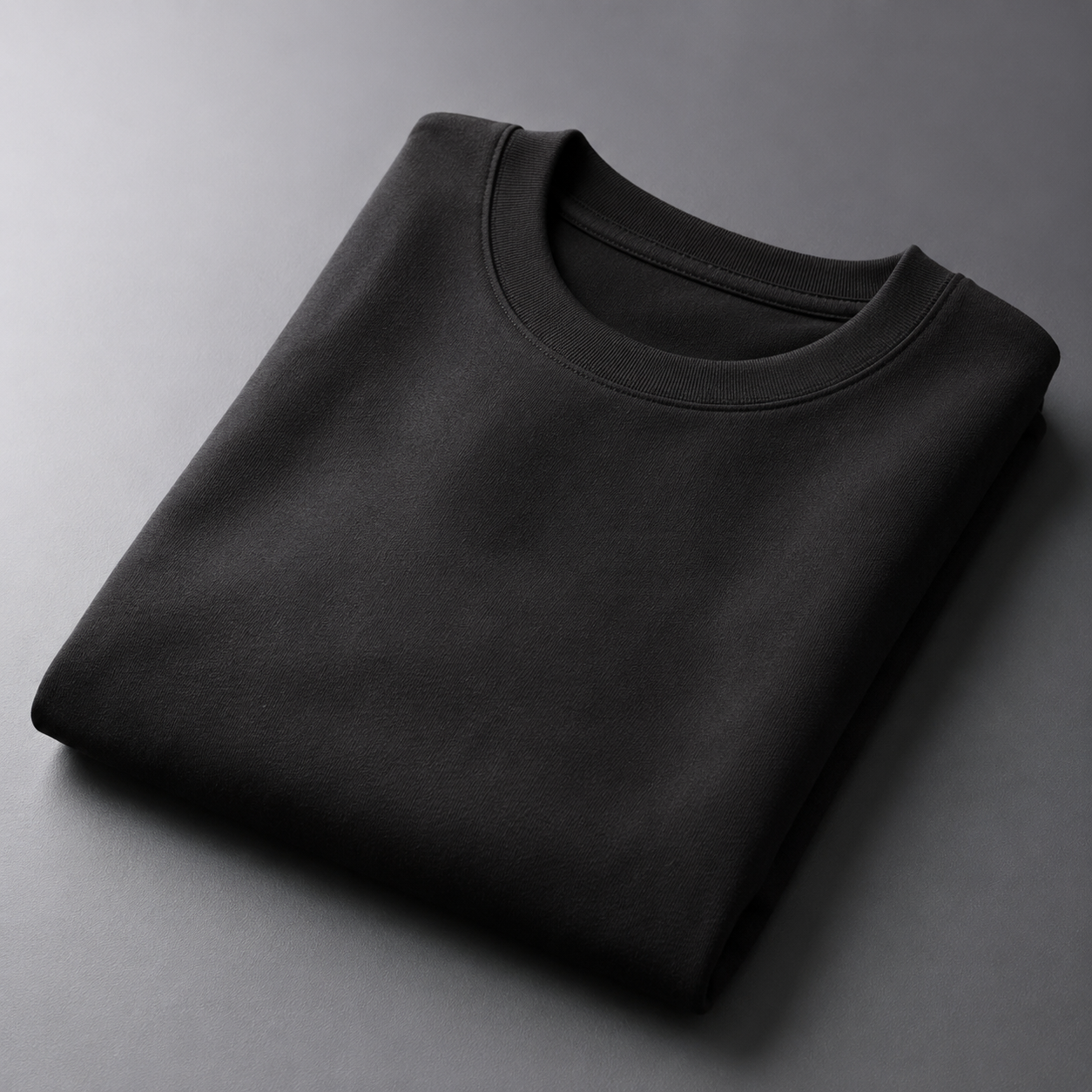 Folded premium heavyweight black t-shirt